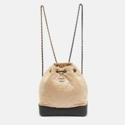 Pre Owned Chanel Black/Peach Quilted Aged Leather Small Gabrielle Backpack