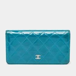 Chanel Teal Quilted Patent Leather L Yen Wallet