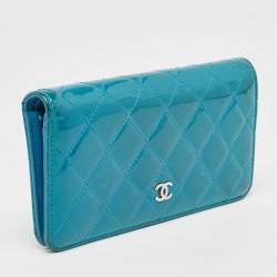 Chanel Teal Quilted Patent Leather L Yen Wallet