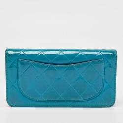 Chanel Teal Quilted Patent Leather L Yen Wallet