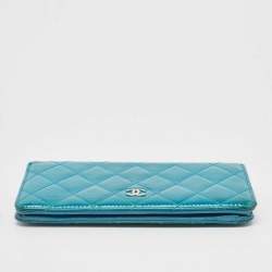 Chanel Teal Quilted Patent Leather L Yen Wallet