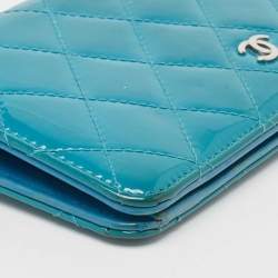 Chanel Teal Quilted Patent Leather L Yen Wallet