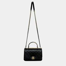 Chanel  Black Quilted Lambskin Leather Small Classic Top Handle Flap Bag