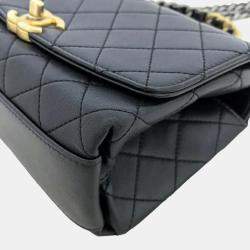 Chanel  Black Quilted Lambskin Leather Small Classic Top Handle Flap Bag