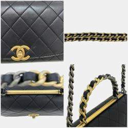 Chanel  Black Quilted Lambskin Leather Small Classic Top Handle Flap Bag