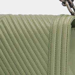 Chanel Green Chevron Leather Medium Boy Flap Bag