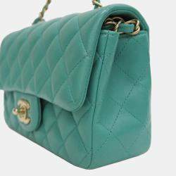 Chanel Green Lambskin Leather Mini Flap Bag Shoulder Bags