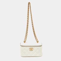 Pre Owned Chanel Off White Quilted Leather Vanity Case Chain Bag
