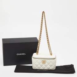 Pre Owned Chanel Off White Quilted Leather Vanity Case Chain Bag