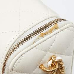 Pre Owned Chanel Off White Quilted Leather Vanity Case Chain Bag