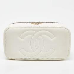 Pre Owned Chanel Off White Quilted Leather Vanity Case Chain Bag