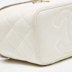 Pre Owned Chanel Off White Quilted Leather Vanity Case Chain Bag