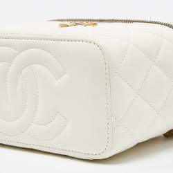 Pre Owned Chanel Off White Quilted Leather Vanity Case Chain Bag