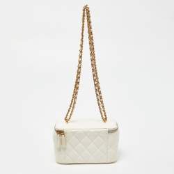 Pre Owned Chanel Off White Quilted Leather Vanity Case Chain Bag
