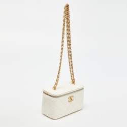 Pre Owned Chanel Off White Quilted Leather Vanity Case Chain Bag