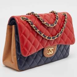مملوكة مسبقًا Chanel Tricolor Quilted Lambskin Leather Jumbo Classic Double Flap Bag