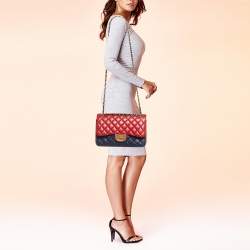 مملوكة مسبقًا Chanel Tricolor Quilted Lambskin Leather Jumbo Classic Double Flap Bag