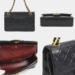 Chanel Black Lambskin Leather Small Classic Double Flap Shoulder Bags