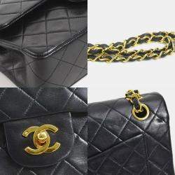 Chanel Black Lambskin Leather Small Classic Double Flap Shoulder Bags