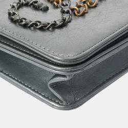 Chanel Silver Leather Written In Chain Wallet On Chain
