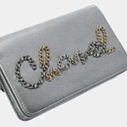 Chanel Silver Leather Written In Chain Wallet On Chain