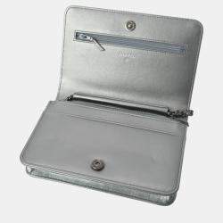 Chanel Silver Leather Written In Chain Wallet On Chain