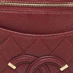 Pre Owned Chanel Red Quilted Caviar Leather Filigree Belt Bag