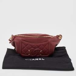 Pre Owned Chanel Red Quilted Caviar Leather Filigree Belt Bag