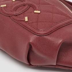 Pre Owned Chanel Red Quilted Caviar Leather Filigree Belt Bag