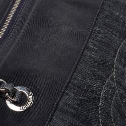 Pre Owned Chanel Dark Blue Quilted Denim Bowler Bag