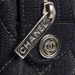 Pre Owned Chanel Dark Blue Quilted Denim Bowler Bag