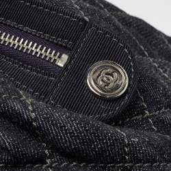 Pre Owned Chanel Dark Blue Quilted Denim Bowler Bag
