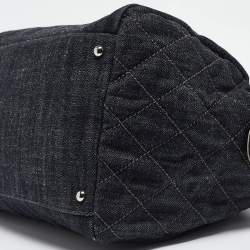 Pre Owned Chanel Dark Blue Quilted Denim Bowler Bag