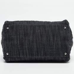 Pre Owned Chanel Dark Blue Quilted Denim Bowler Bag