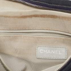 Pre Owned Chanel Dark Blue Quilted Denim Bowler Bag