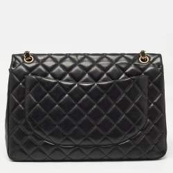 Pre Owned Chanel Black Quilted Lambskin Leather Maxi Classic Single Flap Bag