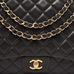 Pre Owned Chanel Black Quilted Lambskin Leather Maxi Classic Single Flap Bag