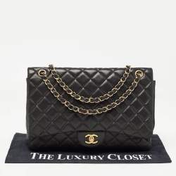 Pre Owned Chanel Black Quilted Lambskin Leather Maxi Classic Single Flap Bag