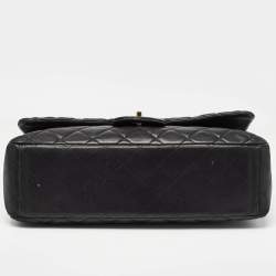 Pre Owned Chanel Black Quilted Lambskin Leather Maxi Classic Single Flap Bag