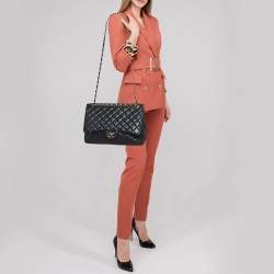 Pre Owned Chanel Black Quilted Lambskin Leather Maxi Classic Single Flap Bag