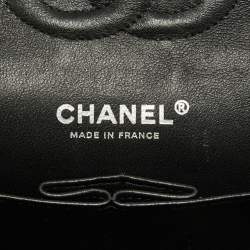 Pre Owned Chanel Cream Striped Patent Leather Medium Classic Double Flap Bag