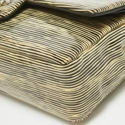 Pre Owned Chanel Cream Striped Patent Leather Medium Classic Double Flap Bag
