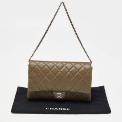 Pre Owned Chanel Olive Green Quilted Leather Chain Flap Bag