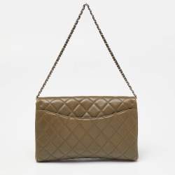 Pre Owned Chanel Olive Green Quilted Leather Chain Flap Bag
