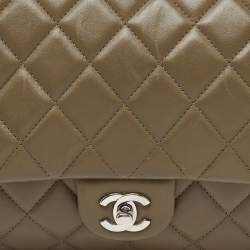 Pre Owned Chanel Olive Green Quilted Leather Chain Flap Bag