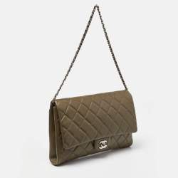 Pre Owned Chanel Olive Green Quilted Leather Chain Flap Bag
