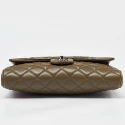 Pre Owned Chanel Olive Green Quilted Leather Chain Flap Bag