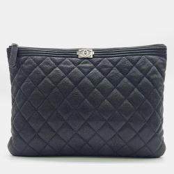 Pre Owned Chanel Black Caviar Leather Medium Boy Clutch Bag