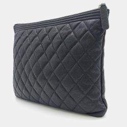 Pre Owned Chanel Black Caviar Leather Medium Boy Clutch Bag