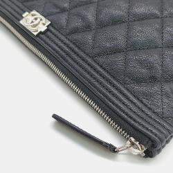 Pre Owned Chanel Black Caviar Leather Medium Boy Clutch Bag